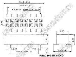 2192SM3-070G розетка двухрядная на плату для поверхностного (SMD) монтажа с направляющими; P=1,00 x 1,00мм; 70-конт.