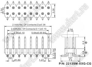 2213SM-16G-6036-CG вилка открытая прямая двухрядная приподнятая на плату для поверхностного (SMD) монтажа с захватом; шаг 2,54 x 2,54 мм; (2x8) конт.