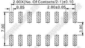 2208SM-74G (PLD2-2x37SMD) вилка SMD прямая двухрядная, шаг 2,0 мм, 2х37конт.; P=2.00x2.00; 74-конт.