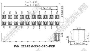2214SM-74G-37D-PCP розетка двухрядная прямая на плату для поверхностного (SMD) монтажа с захватом; P=2,54мм