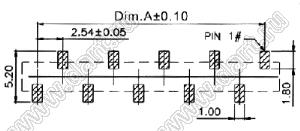 2212SM-13G-85-B2-SJ розетка прямая однорядная (гнездо) на плату для поверхностного (SMD) монтажа; P=2,54мм; 13-конт.