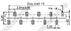 2212SM-26G-85-B2-SJ розетка прямая однорядная (гнездо) на плату для поверхностного (SMD) монтажа; P=2,54мм; 26-конт.