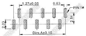 2200SA-06G-SM1-B2 розетка прямая однорядная (гнездо) для поверхностного (SMD) монтажа на плату; P=1,27мм; 6-конт.