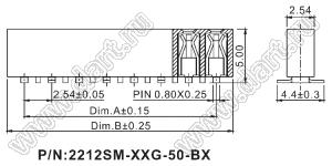 2212SM-02G-50-B2 розетка прямая однорядная на плату для поверхностного (SMD) монтажа; P=2,54мм; 2-конт.
