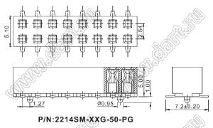 2214SM-50G-50-PG розетка двухрядная прямая с направляющими на плату для поверхностного (SMD) монтажа; P=2,54мм