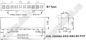 2200SA-31G-SM3-B1-PCP розетка прямая однорядная (гнездо) с захватом для поверхностного (SMD) монтажа на плату; P=1,27мм; 31-конт.