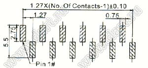 1999S-100G-635 розетка прямая четырехрядная (гнездо) на плату для монтажа в отверстия; шаг 2,00 x 2,00 мм; (4x25) конт.