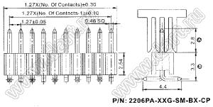 2206PA-03G-SM-B2-2833-CP вилка открытая прямая однорядная на плату для поверхностного (SMD) монтажа с захватом; шаг 1,27 x 2,54 мм; (1x3) конт.