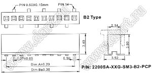 2200SA-39G-SM3-B2-PCP розетка прямая однорядная (гнездо) с захватом для поверхностного (SMD) монтажа на плату; P=1,27мм; 39-конт.