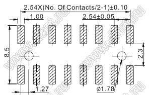 2213SM-04G-6036-PG вилка открытая прямая двухрядная с направляющими на плату для поверхностного (SMD) монтажа; шаг 2,54 x 2,54 мм; (2x2) конт.