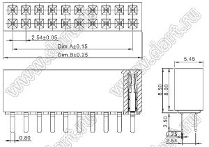 2214S-76G-85-SJ розетка двухрядная с трехсторонними контактами прямая на плату для монтажа в отверстия, высота изолятора 8,5 мм; 76-конт.; P=2,54мм