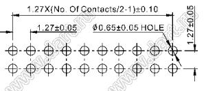 2199R00-32G-301523 вилка штыревая открытая угловая двухрядная на плату для монтажа в отверстия, шаг 1,27 x 1,27 мм, 2x16конт.