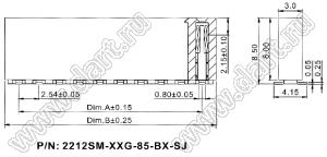 2212SM-20G-85-B2-SJ розетка прямая однорядная (гнездо) на плату для поверхностного (SMD) монтажа; P=2,54мм; 20-конт.