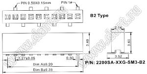 2200SA-27G-SM3-B2 розетка прямая однорядная (гнездо) для поверхностного (SMD) монтажа на плату; P=1,27мм; 27-конт.