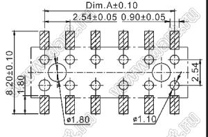 2214SM-16G-37D-PCG розетка двухрядная прямая (гнездо) на плату SMD монтажа с направляющими в плату и с захватом для автоматического монтажа, высота изолятора 3,7 мм, шаг 2,54 мм, 2х8 конт.