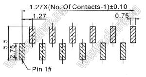 2206PADI-02G-SM-B1-2888 вилка открытая прямая однорядная приподнятая на плату для поверхностного (SMD) монтажа; 2-конт.; P=1,27x2,54мм