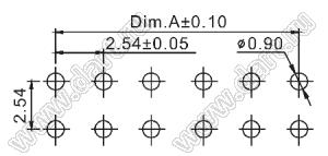 2214S-16G-36D розетка двухрядная прямая (гнездо) на плату для монтажа в отверстия, высота изолятора 3,6 мм; шаг 2,54 x 2,54 мм