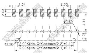 2208R-48G-A60632-PG вилка открытая угловая двухрядная с направляющими на плату для монтажа в отверстия и SMD; шаг 2,00 x 2,00 мм; (2x24) конт.