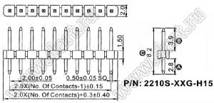 2210S-30G-H15 вилка открытая прямая однорядная на плату для монтажа в отверстия; шаг 2,00 x 2,00 мм; (1x30) конт.