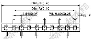 2212TB-11G-B2 розетка прямая однорядная (гнездо) на плату для монтажа в отверстия; P=2,54мм; 11-конт.