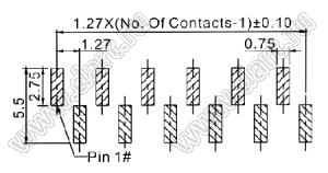 2206PA-46G-SM-B2-2833-CP вилка открытая прямая однорядная на плату для поверхностного (SMD) монтажа с захватом; шаг 1,27 x 2,54 мм; (1x46) конт.