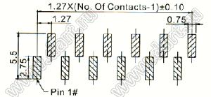 2199SA-13G-SM-B1-2825-CP вилка открытая прямая однорядная на плату для поверхностного (SMD) монтажа с захватом; шаг 1,27 x 1,27 мм; (1x13) конт.