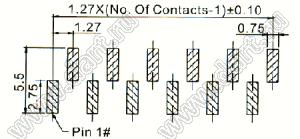 2199SA-39G-SM-B1-2825 (PLL1.27S-39) вилка штыревая открытая прямая однорядная на плату для поверхностного (SMD) монтажа левая, 1x39 конт.