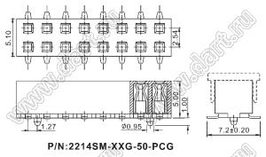 2214SM-10G-50-PCG розетка двухрядная прямая с направляющими на плату для поверхностного (SMD) монтажа с захватом; P=2,54мм