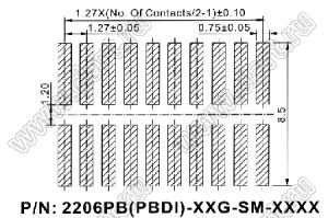 2206PB-060G-SM-2838-CP вилка открытая прямая двухрядная на плату для поверхностного (SMD) монтажа с захватом; шаг 1,27 x 2,54 мм; (2x30) конт.