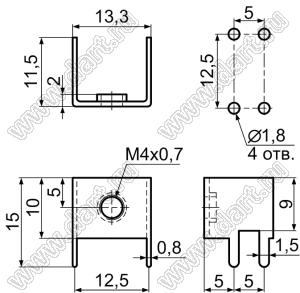 PCB-15(M4) терминал винтовой для пайки в печатную плату; M4x0,7; латунь луженая; 0,8мм