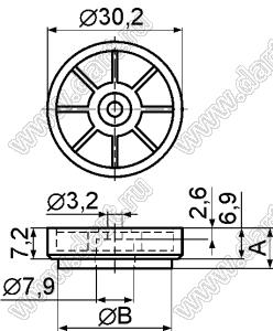 FFG-1A ножка для Hi-Fi аппаратуры; пластик ABS; 30,2x9,1мм; серебрение; материал подкладки EVA (этиленвинилацетат); черный