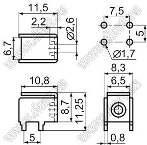 PCB-34 терминал для пайки в печатную плату; латунь луженая; 0,8мм