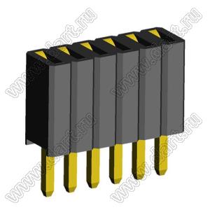 2206SA-06G-46 (PBS1.27-06, DS1065-01-1x06) гнездо однорядное прямое; P=1,27мм; H=4,6мм; 6-конт.