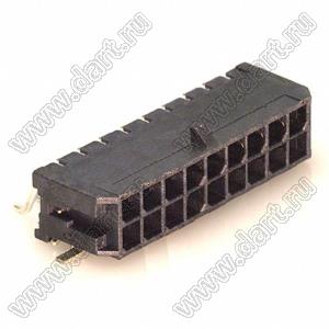 3000WR-S-2X09P (Micro-Fit 3.0™ MOLEX 043045-1809, MF30-SHE1-18) вилка на плату двухрядная угловая SMD; шаг 3,0мм; 2x9-конт.