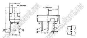 MS-22D16-G2 (MSS-22D18-2H, MSK-04A-G2, IS-1250) переключатель движковый 2P2T миниатюрный