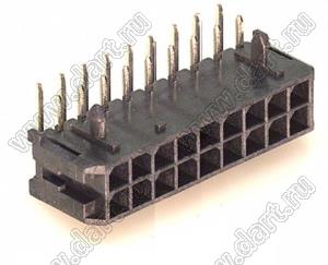 3000WR-2x09P (Micro-Fit 3.0™ MOLEX 043045-1800, MFGK-18, 5561R-18, MF3-18MRA, WW300-R2x9) вилка на плату двухрядная угловая; шаг 3,0мм; 2x9-конт.