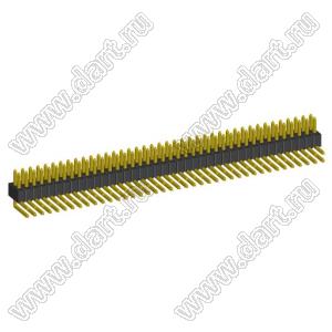 2199R05-80G-301523 вилка штыревая открытая угловая двухрядная на плату для монтажа в отверстия, шаг 1,27 x 1,27 мм, 2x40конт.