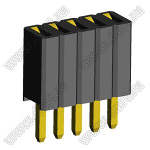 2206SA-05G-46 (PBS1.27-05, DS1065-01-1x05) гнездо однорядное прямое; P=1,27мм; H=4,6мм; 5-конт.