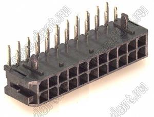 3000WR-2x11P (Micro-Fit 3.0™ MOLEX 043045-2200, MFGK-22, 5561R-22, MF3-22MRA, WW300-R2x11) вилка на плату двухрядная угловая; шаг 3,0мм; 2x11-конт.