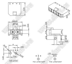 3000WR-09P (Micro-Fit 3.0™ MOLEX 043650-0900) вилка на плату однорядная угловая шаг 3,0 мм; 9 конт.; шаг 3,0мм; 9-конт.