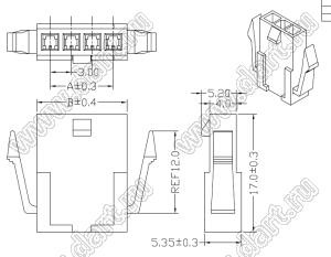 3000HM-04P-1 (Micro-Fit 3.0™ MOLEX 043640-0400) колодка на кабель (вилка) однорядная, шаг 3,0 мм; 4 конт.; шаг 3,0мм; 4-конт.