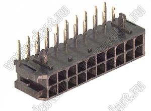 3000WR-2x10P (Micro-Fit 3.0™ MOLEX 043045-2000, MFGK-20, 5561R-20, MF3-20MRA, WW300-R2x10) вилка на плату двухрядная угловая; шаг 3,0мм; 2x10-конт.