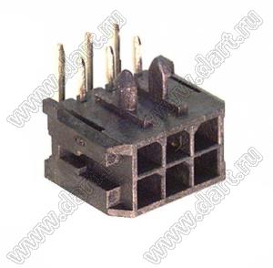 3000WR-2x03P (Micro-Fit 3.0™ MOLEX 043045-0600, MFGK-06, 5561R-06, MF3-6MRA, WW300-R2x3) вилка на плату двухрядная угловая; шаг 3,0мм; 2x3-конт.