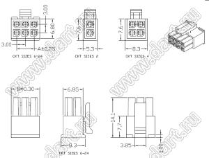 3000HF-2x11P-1 (Micro-Fit 3.0™ MOLEX 043025-2200, MF30-HFD1-22, 5560-22) колодка на кабель (розетка) двухрядная; шаг 3,0мм; 2x11-конт.