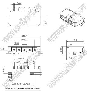 3000WR-S-12P (Micro-Fit 3.0™ MOLEX 043650-1212) вилка на плату однорядная угловая SMD шаг 3,0 мм; 12 конт.; шаг 3,0мм; 12-конт.