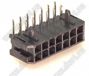 3000WR-2x07P (Micro-Fit 3.0™ MOLEX 043045-1400, MFGK-14, 5561R-14, MF3-14MRA, WW300-R2x7) вилка на плату двухрядная угловая; шаг 3,0мм; 2x7-конт.