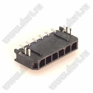 3000WR-S-F-06P (Micro-Fit 3.0™ MOLEX 043650-0609) вилка на плату однорядная угловая SMD с защелками в плату шаг 3,0 мм; 6 конт.; шаг 3,0мм; 6-конт.