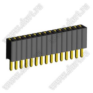 2206SA-15G-46 (PBS1.27-15, DS1065-01-1x15) гнездо однорядное прямое; P=1,27мм; H=4,6мм; 15-конт.