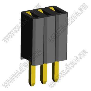 2206SA-03G-46 (PBS1.27-03, DS1065-01-1x03) гнездо однорядное прямое; P=1,27мм; H=4,6мм; 3-конт.