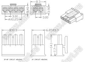 3000HF-04P-1 (Micro-Fit 3.0™ MOLEX 043645-0400) колодка на кабель (розетка) однорядная, шаг 3,0 мм; 4 конт.; шаг 3,0мм; 4-конт.